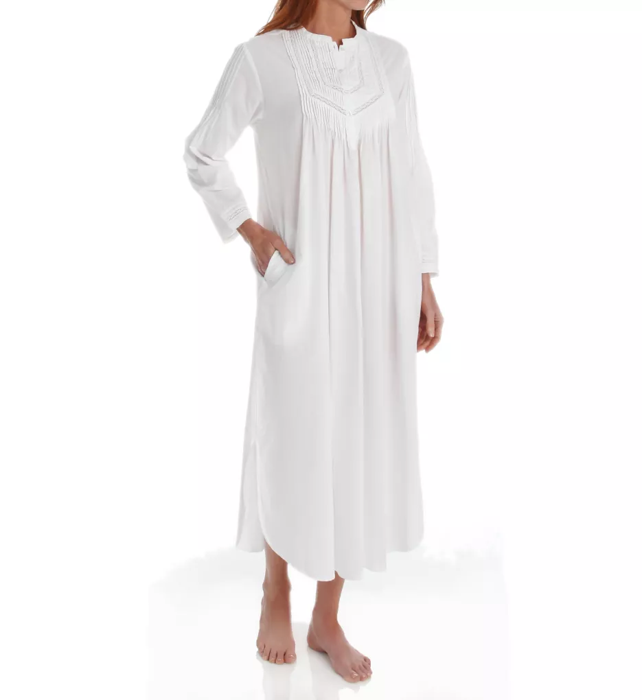 100% Cotton Woven Long Sleeve Nightgown White S