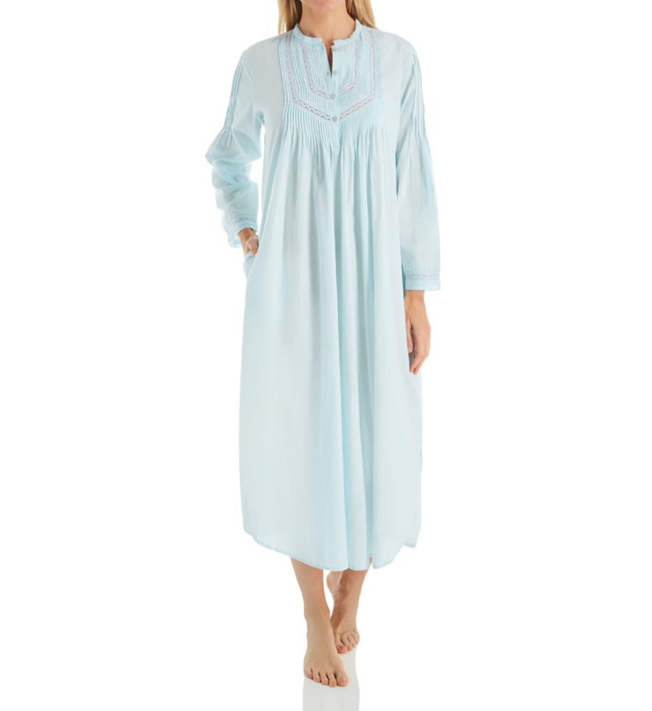 La Cera 100% Cotton Woven Long Sleeve Nightgown Blue L  - Image 1