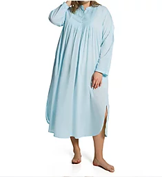 Plus 100% Cotton Woven Long Sleeve Nightgown Blue 1X