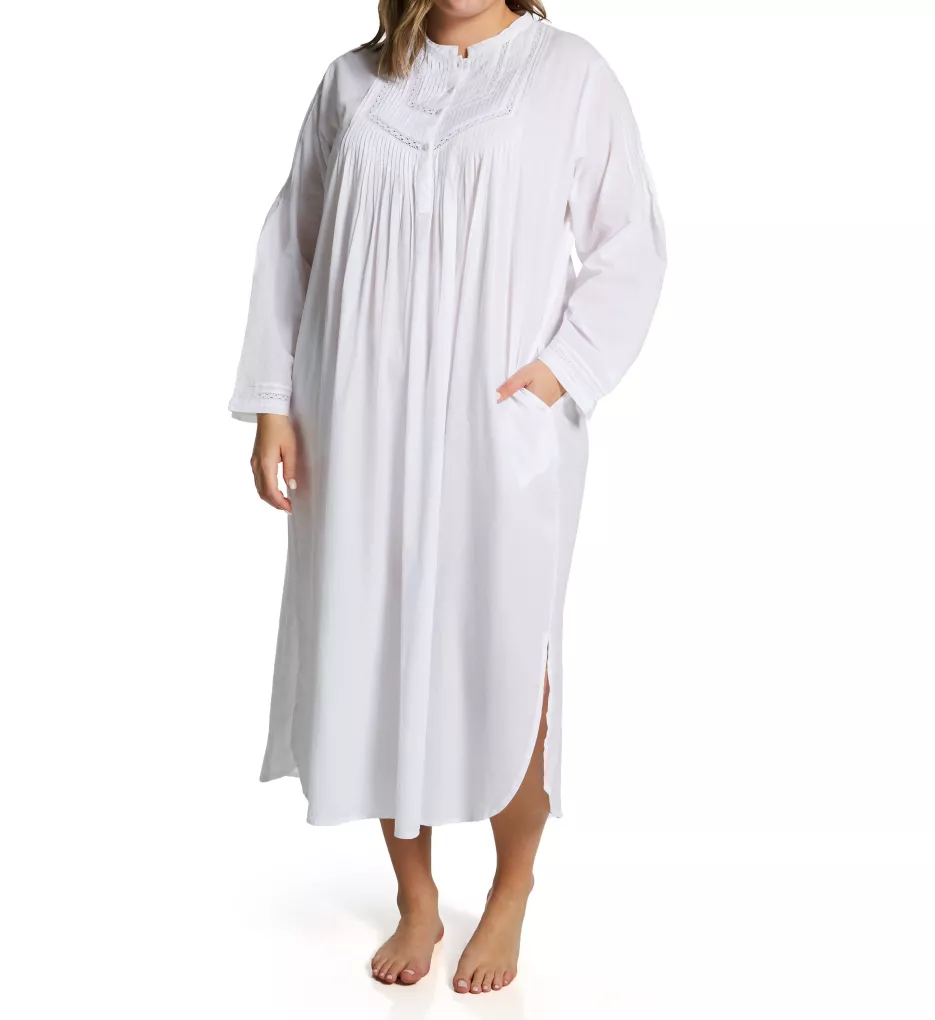 Plus 100% Cotton Woven Long Sleeve Nightgown White 1X