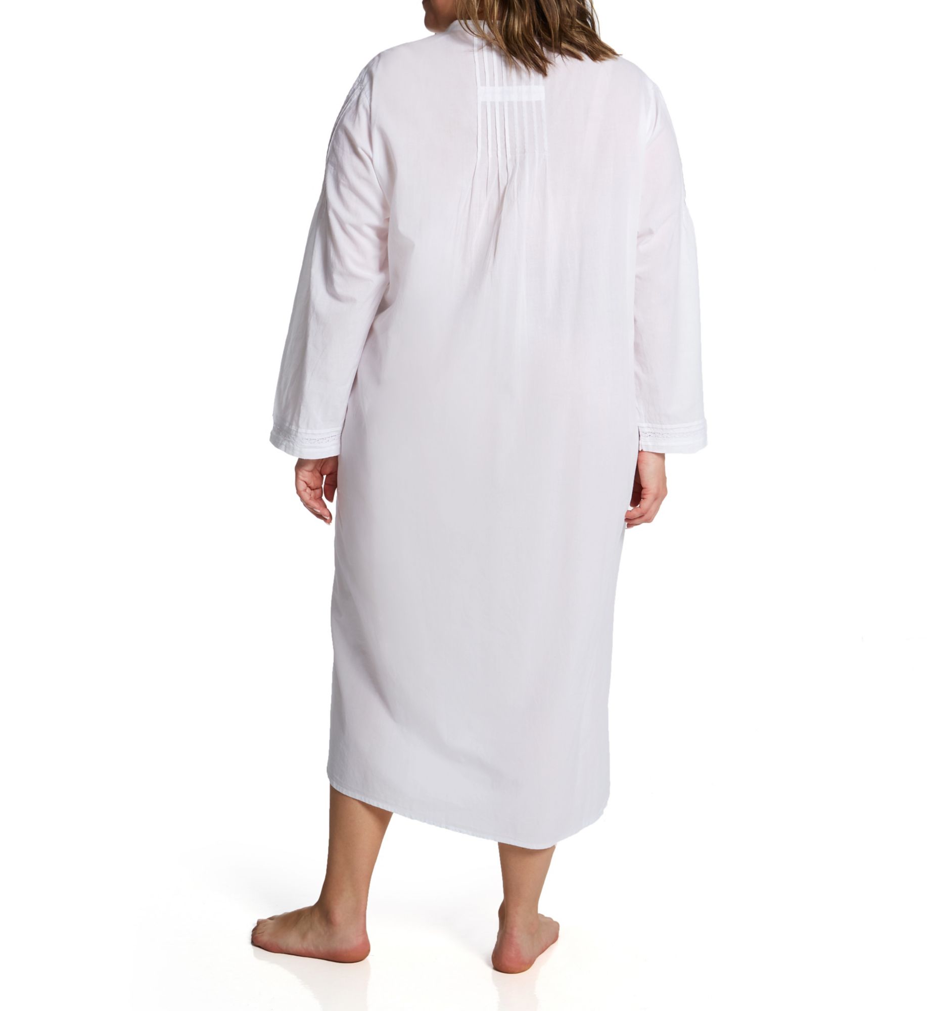 La Cera Plus 100% Cotton Woven Long Sleeve Nightgown White 3X  - Image 2
