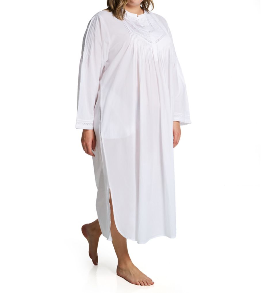 Plus 100% Cotton Woven Long Sleeve Nightgown-fs