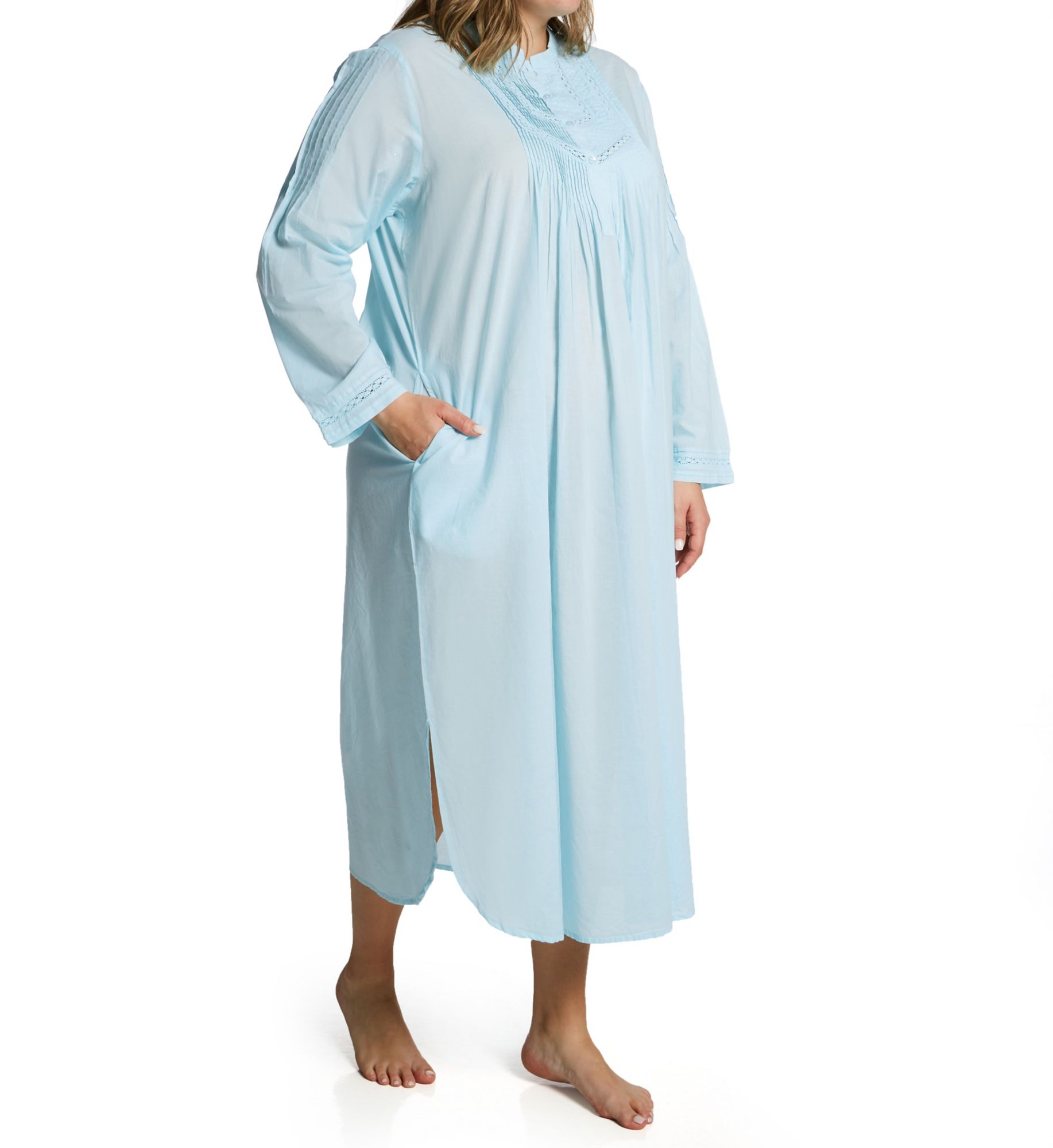 La Cera Plus 100% Cotton Woven Long Sleeve Nightgown Blue 2X  - Image 1