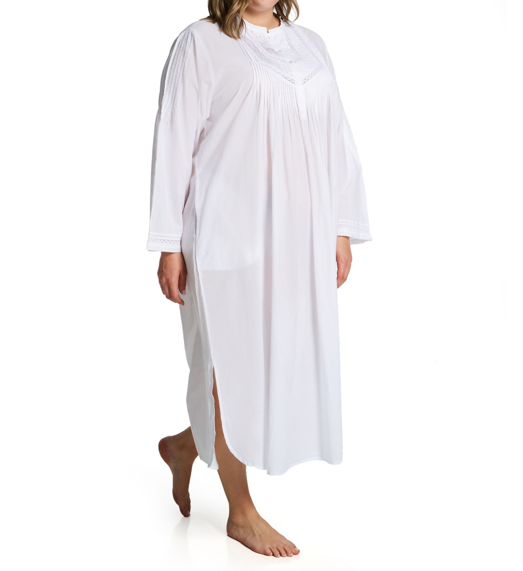 La Cera Plus 100% Cotton Woven Long Sleeve Nightgown White 3X  - Image 1