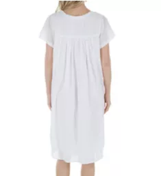 100% Cotton Woven Cap Sleeve Embroidered Nightgown White S