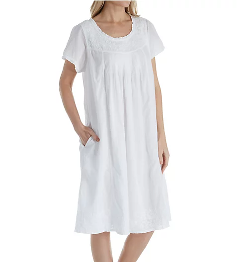 La Cera 100% Cotton Woven Cap Sleeve Embroidered Nightgown 1085G