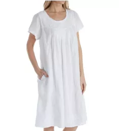 100% Cotton Woven Cap Sleeve Embroidered Nightgown White S