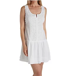 100% Cotton Sleeveless Floral Embroidered Chemise White S