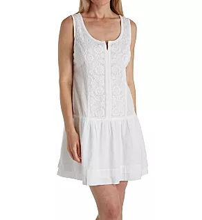 100% Cotton Sleeveless Floral Embroidered Chemise White L