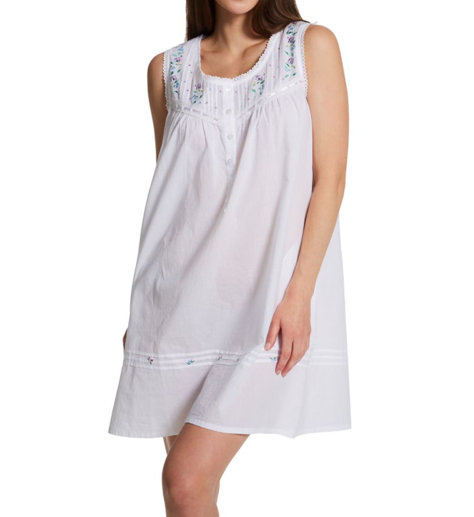 100 Cotton Woven White Embroidered Short Gown