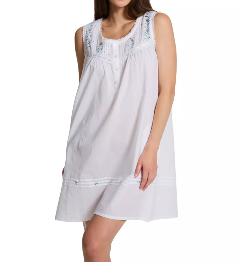 100% Cotton Woven White Embroidered Short Gown White S