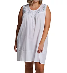 Plus 100% Cotton Woven Embroidered Short Gown White 1X