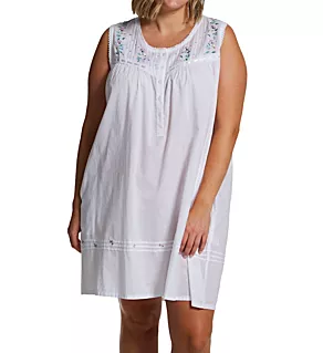 Plus 100% Cotton Woven Embroidered Short Gown White 3X