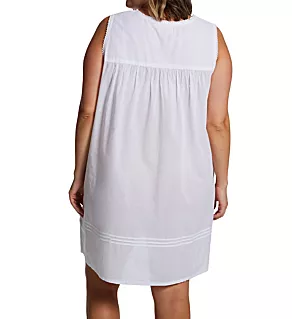 Plus 100% Cotton Woven Embroidered Short Gown White 3X