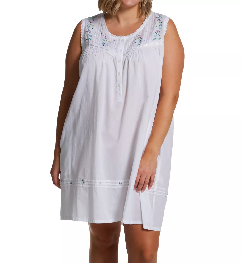Plus 100% Cotton Woven Embroidered Short Gown