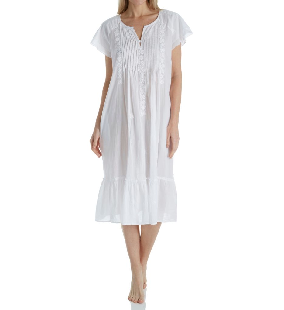 100% Cotton Woven Cap Sleeve Embroidered Gown-fs