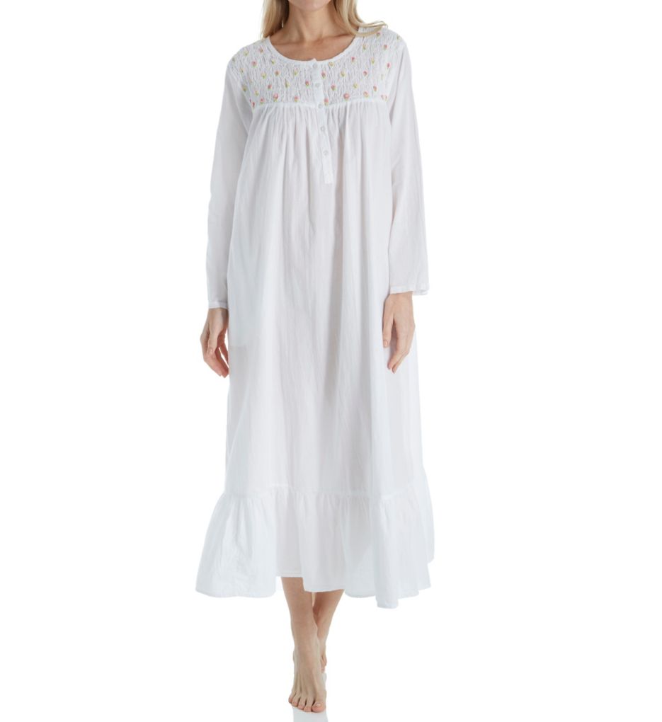 100% Cotton Woven Rosebud Long Sleeve Long Gown-fs