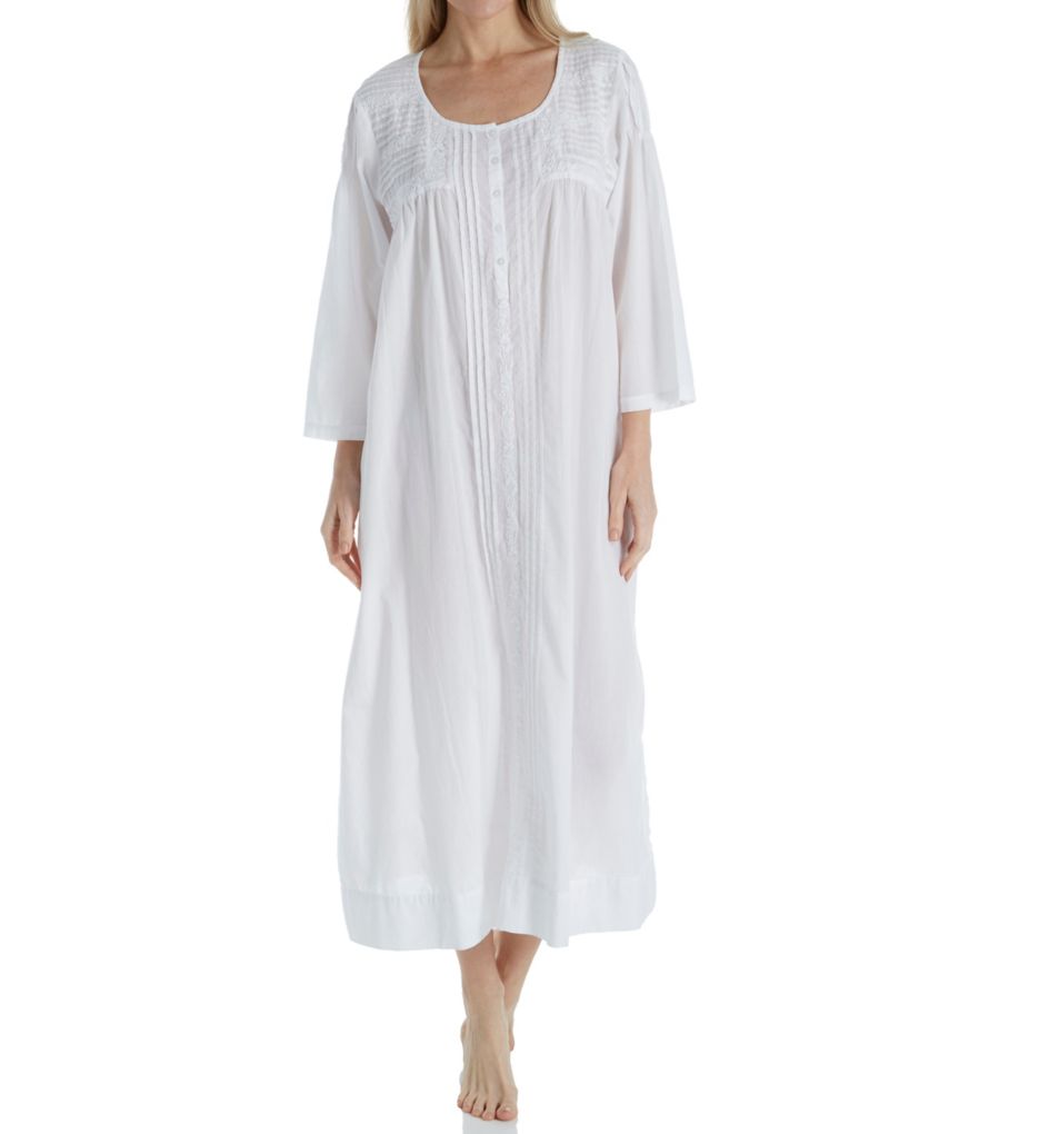 100% Cotton Woven 3/4 Sleeve Long Gown-fs