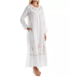 100% Cotton Woven Long Sleeve Long Gown White S