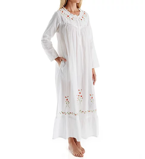 La Cera 100% Cotton Woven Long Sleeve Long Gown 1181A