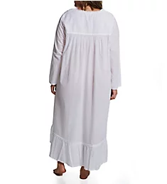 Plus 100% Cotton Woven Long Sleeve Long Gown White 1X