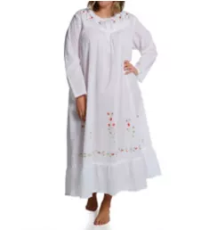 Plus 100% Cotton Woven Long Sleeve Long Gown