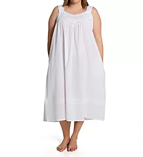 Plus 100% Cotton Woven Embroidered Pinafore Gown White 1X
