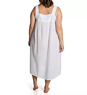 Plus 100% Cotton Woven Embroidered Pinafore Gown White 1X