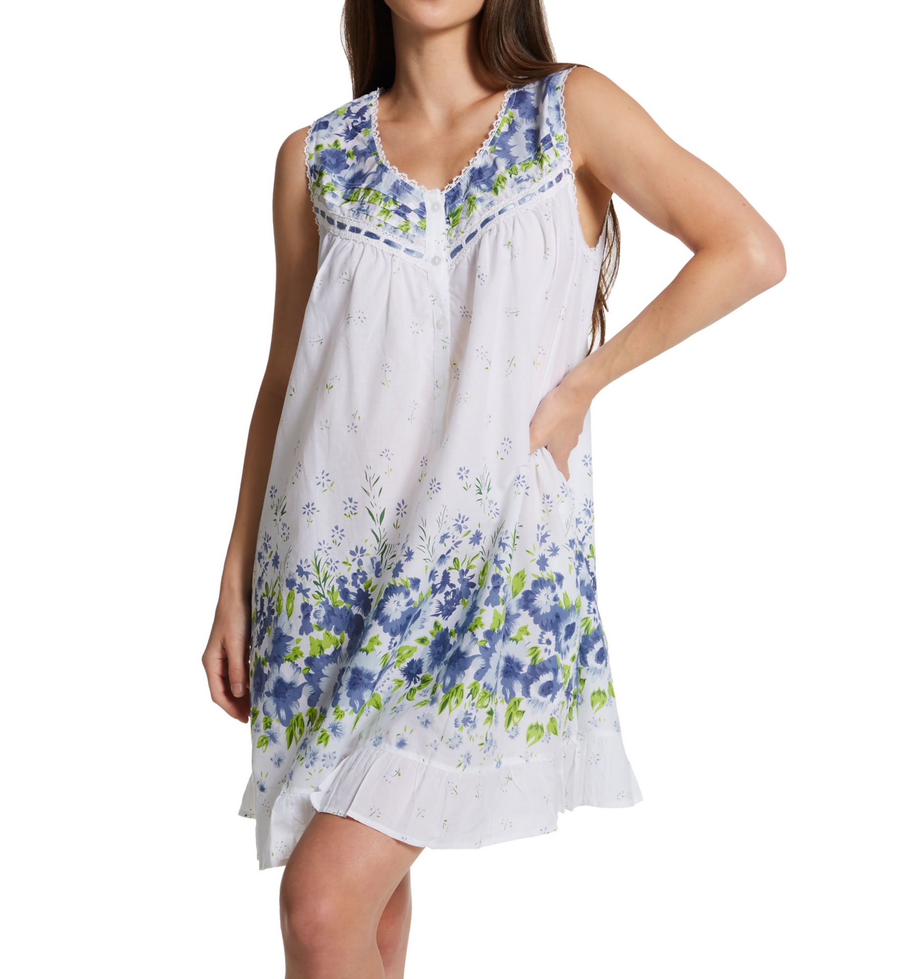La Cera Women's 100% Cotton Woven Sleeveless Chemise in Blue | Size: XL | HerRoom.com