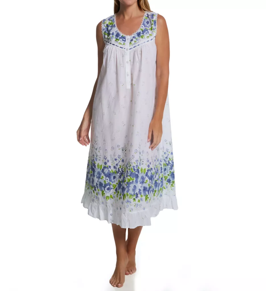 100% Cotton Woven Sleeveless Border Print Gown Blue S