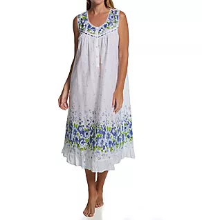 100% Cotton Woven Sleeveless Border Print Gown Blue S