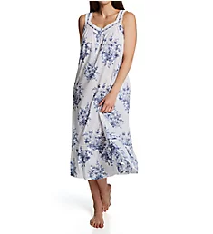 100% Cotton Woven Sleeveless Floral Lace Yoke Gown White/Blue S
