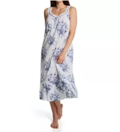 100% Cotton Woven Sleeveless Floral Lace Yoke Gown White/Blue S