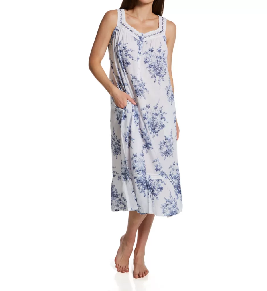 La Cera 100% Cotton Woven Sleeveless Floral Lace Yoke Gown 1211G - Image 1