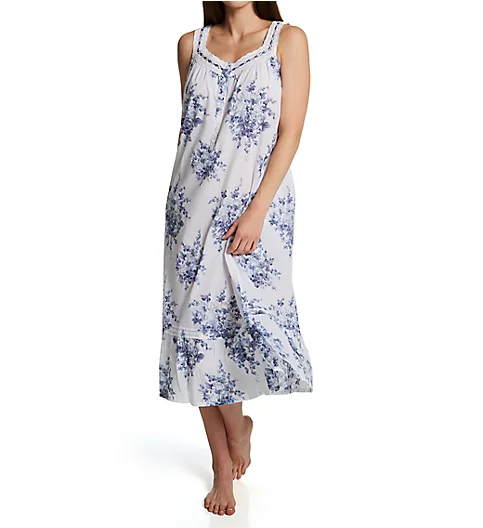 La Cera 100% Cotton Woven Sleeveless Floral Lace Yoke Gown 1211G