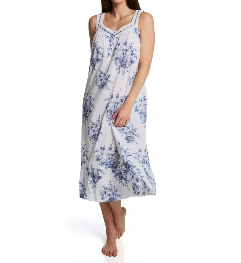 La Cera 100% Cotton Woven Sleeveless Floral Lace Yoke Gown 1211G
