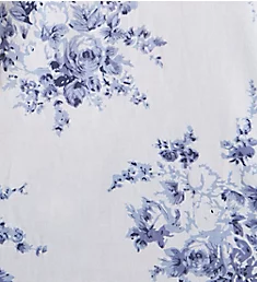 Plus 100% Cotton Woven S/L Floral Lace Yoke Gown White/Blue 1X