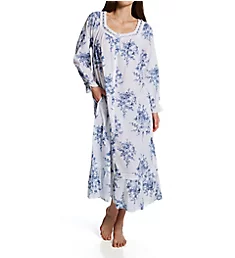 100% Cotton Woven Printed Floral Button Front Robe White/Blue S