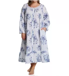 Plus 100% Cotton Woven Floral Button Front Robe White/Blue 1X