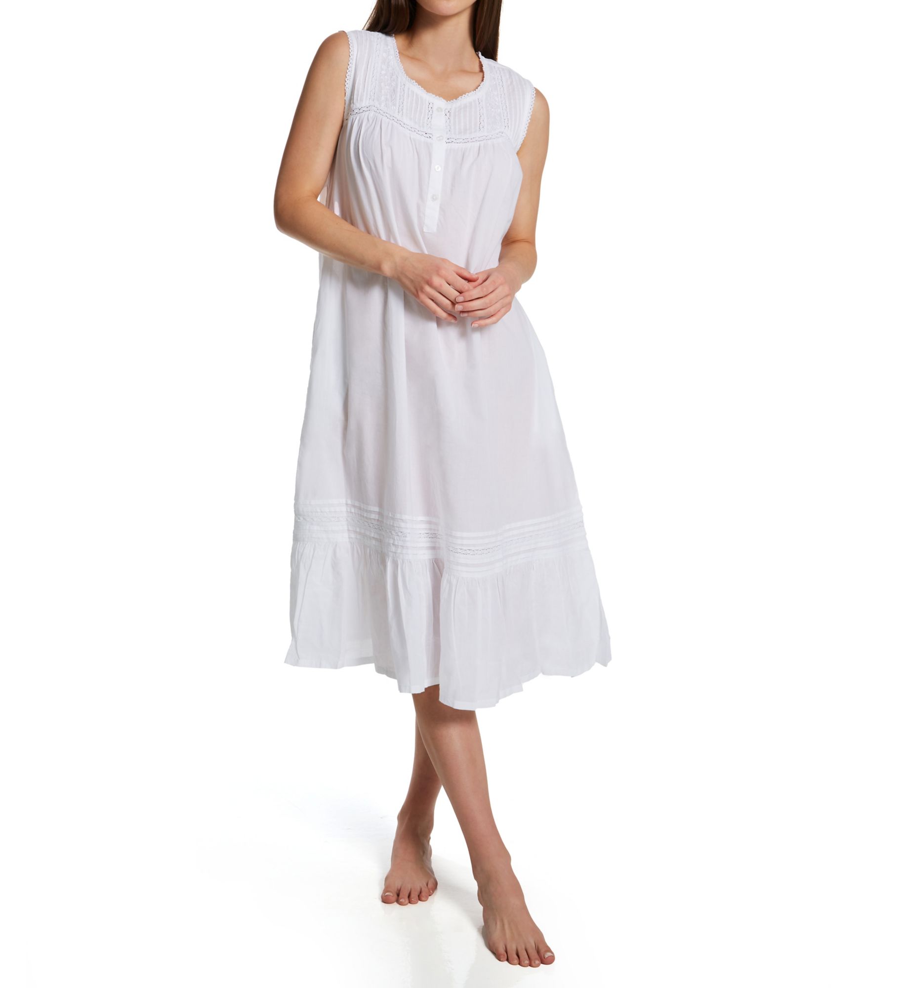 La Cera Women's 100% Cotton Woven Crochet Sleeveless Gown in White | Size: XL | HerRoom.com