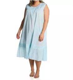 Plus 100% Cotton Woven Crochet Sleeveless Gown Blue 1X