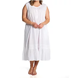 Plus 100% Cotton Woven Crochet Sleeveless Gown White 1X