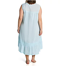 Plus 100% Cotton Woven Crochet Sleeveless Gown Blue 1X