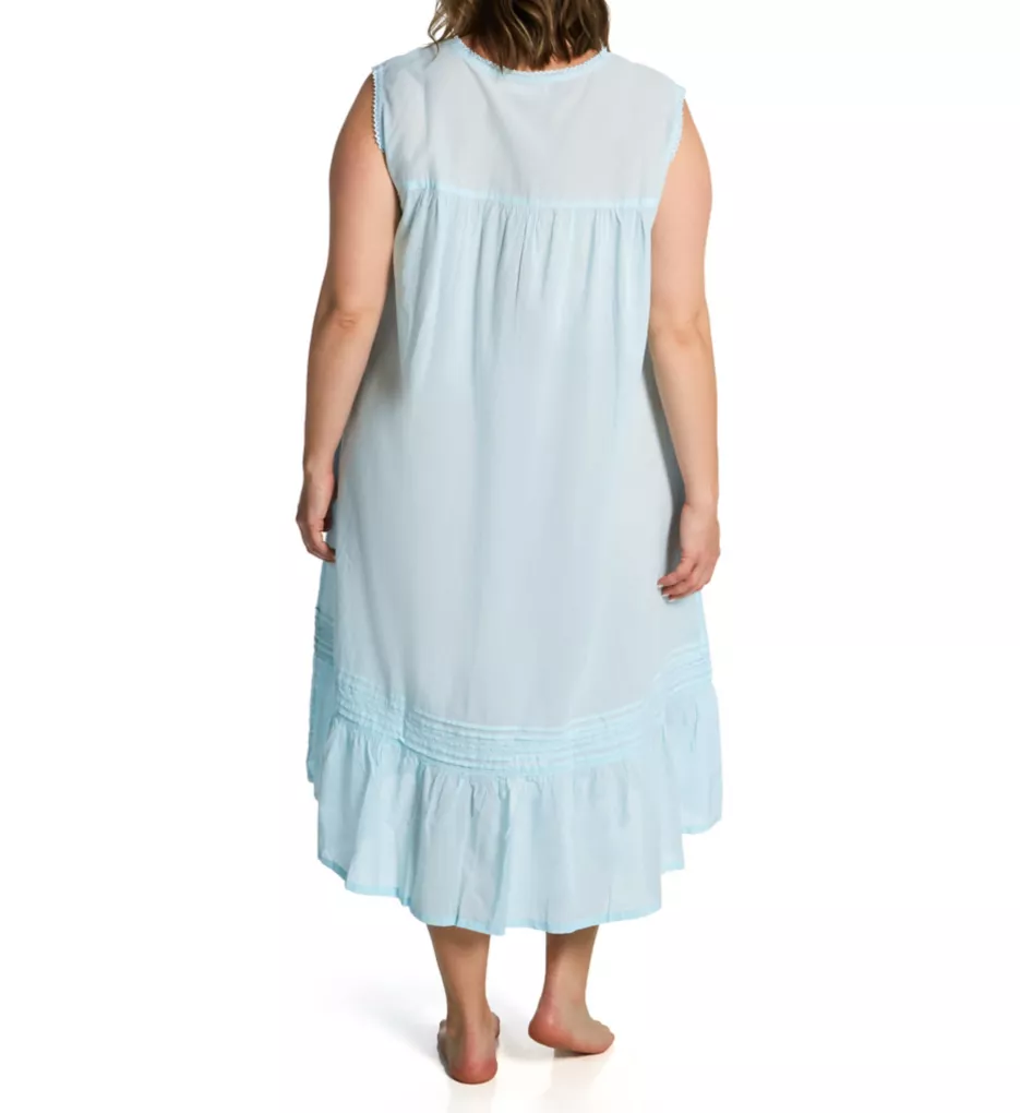Plus 100% Cotton Woven Crochet Sleeveless Gown Blue 1X