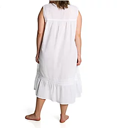 Plus 100% Cotton Woven Crochet Sleeveless Gown White 1X