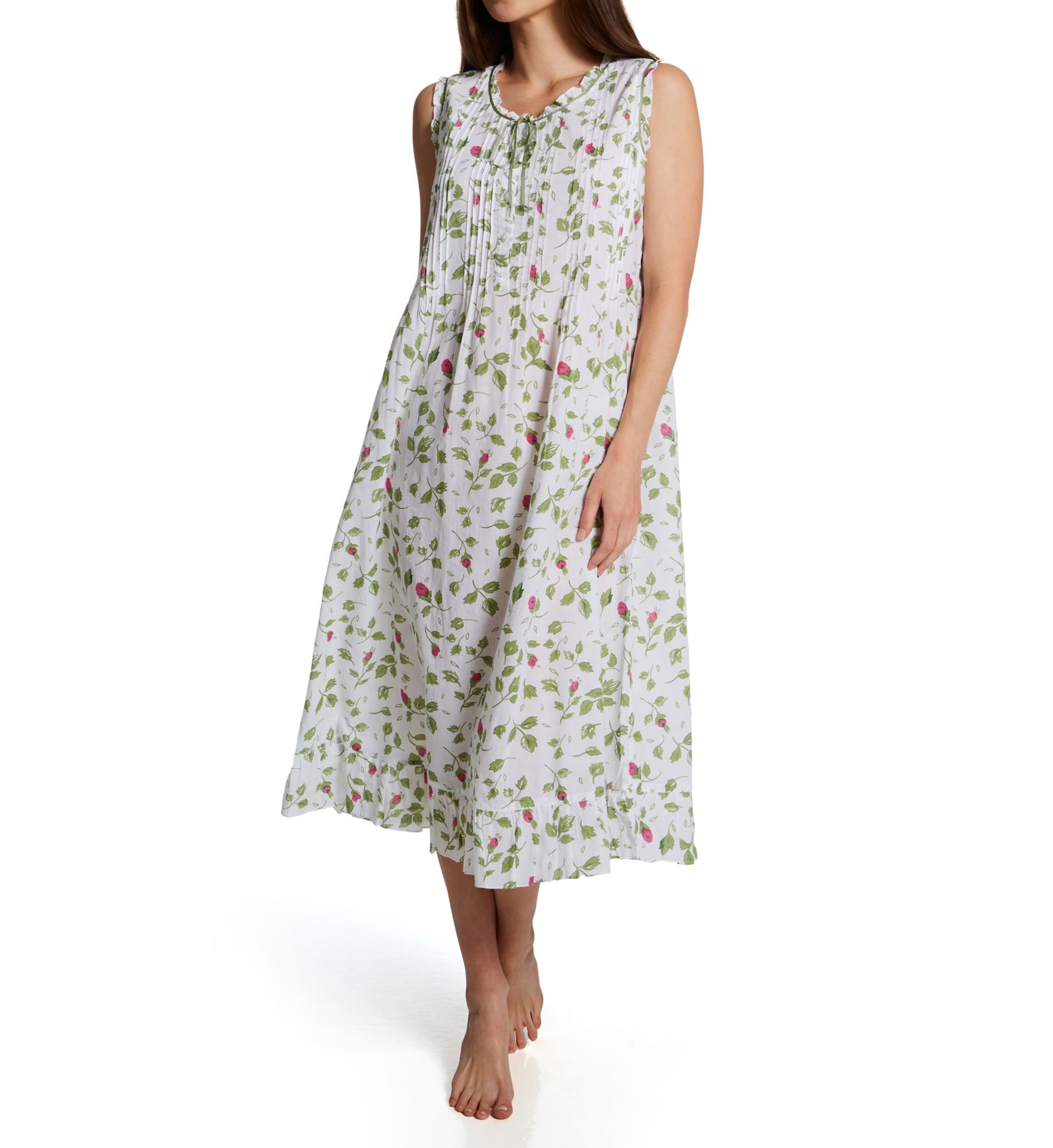 La Cera Women's 100% Cotton Woven Sleeveless Nightgown in Mint | Size: XL | HerRoom.com