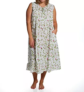 Plus 100% Cotton Woven Sleeveless Nightgown Mint 1X