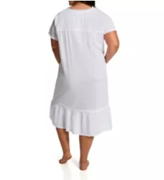 Plus 100% Cotton Woven S/L Gown with Pockets White 1X