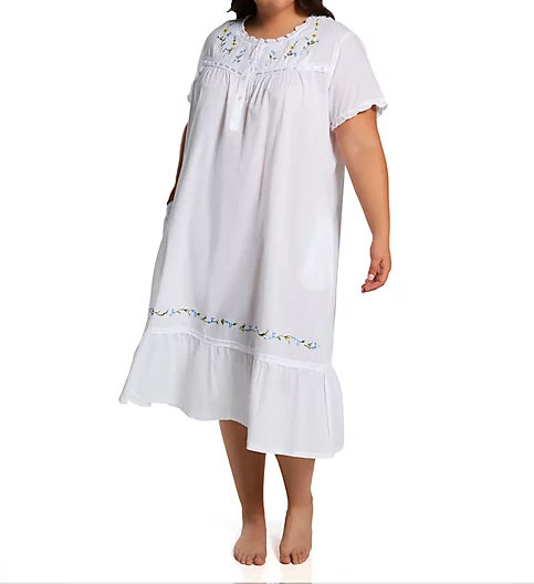 La Cera Plus 100% Cotton Woven S/L Gown with Pockets 1282GX
