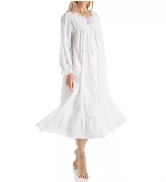 100% Cotton Woven Embroidery Long Sleeve Gown White/Lavender S